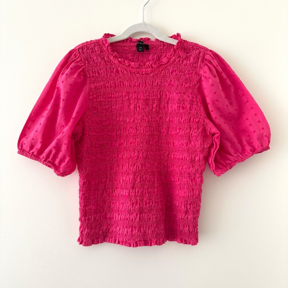 J. Crew Smocked Puff Sleeve Top - Pink - XS